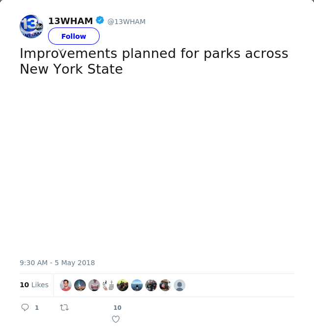 RT @13WHAM: Improvements planned for parks across New York State