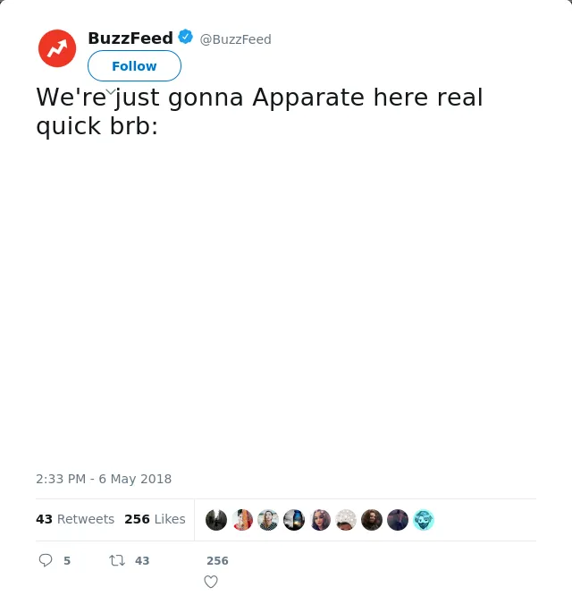 RT @BuzzFeed: We're just gonna Apparate here real quick brb: