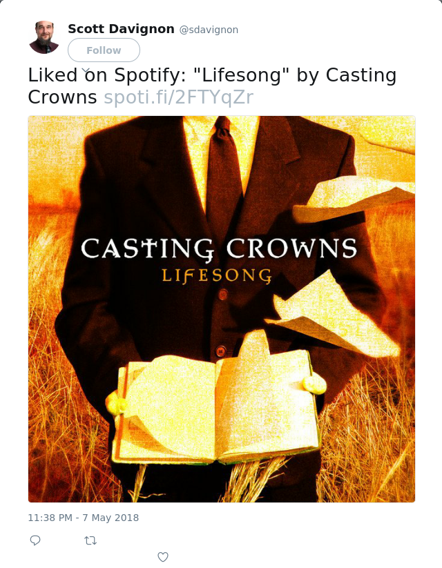 Liked on Spotify: "Lifesong" by Casting Crowns