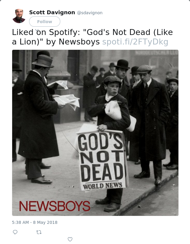 Liked on Spotify: "God's Not Dead (Like a Lion)" by Newsboys