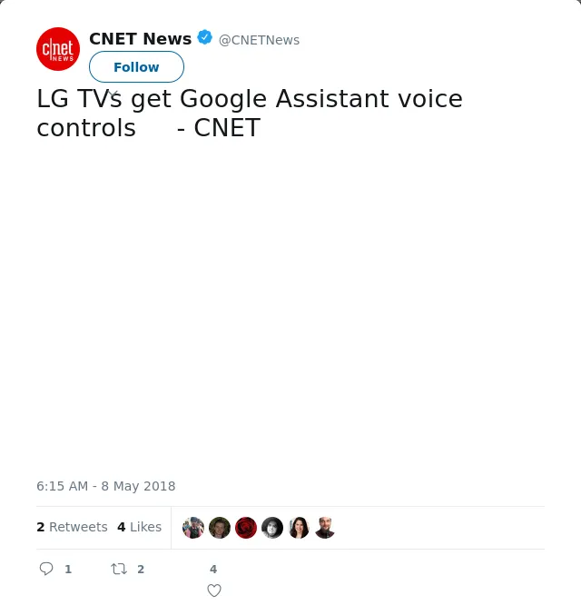 RT @CNETNews: LG TVs get Google Assistant voice controls     - CNET