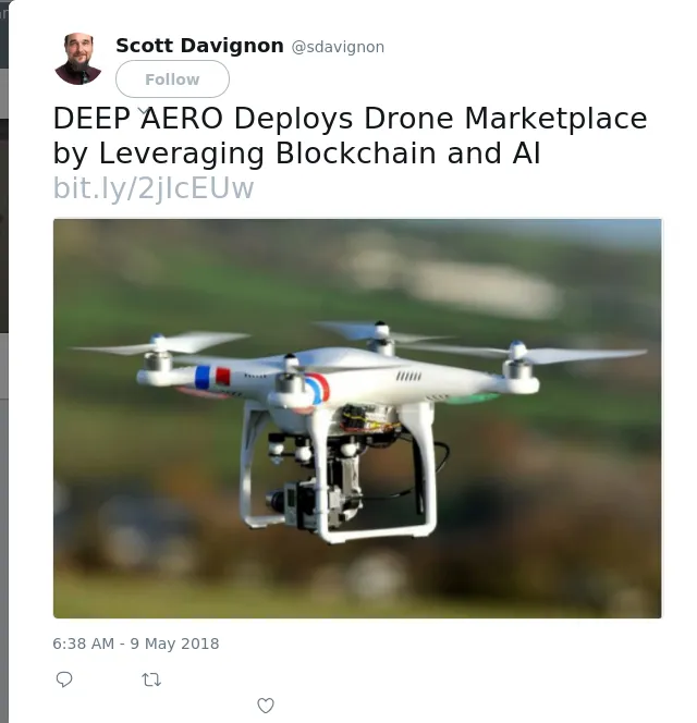 DEEP AERO Deploys Drone Marketplace by Leveraging Blockchain and AI