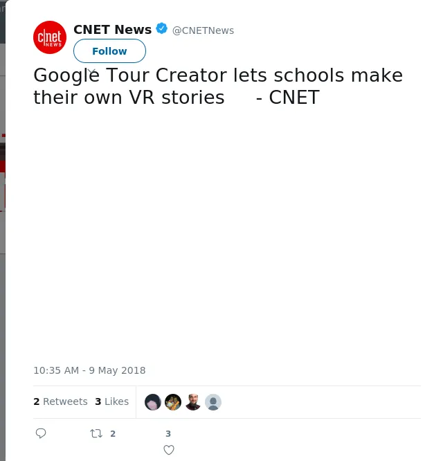 RT @CNETNews: Google Tour Creator lets schools make their own VR stories     - CNET