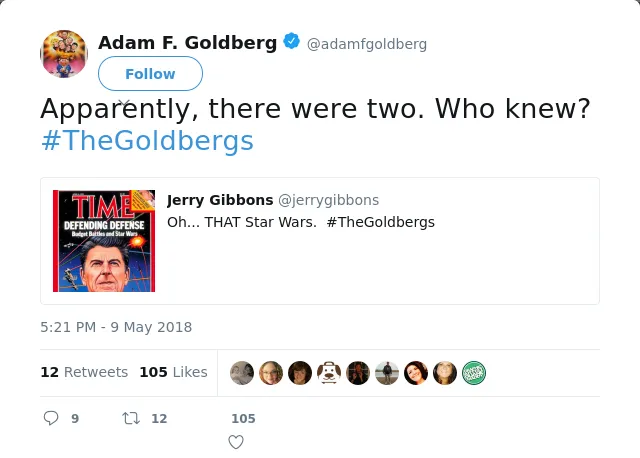 RT @adamfgoldberg: Apparently, there were two. Who knew? #TheGoldbergs