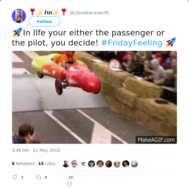 RT @Lilovebananas76: 🚀In life your either the passenger or the pilot, you decide! #FridayFeeIing 🚀