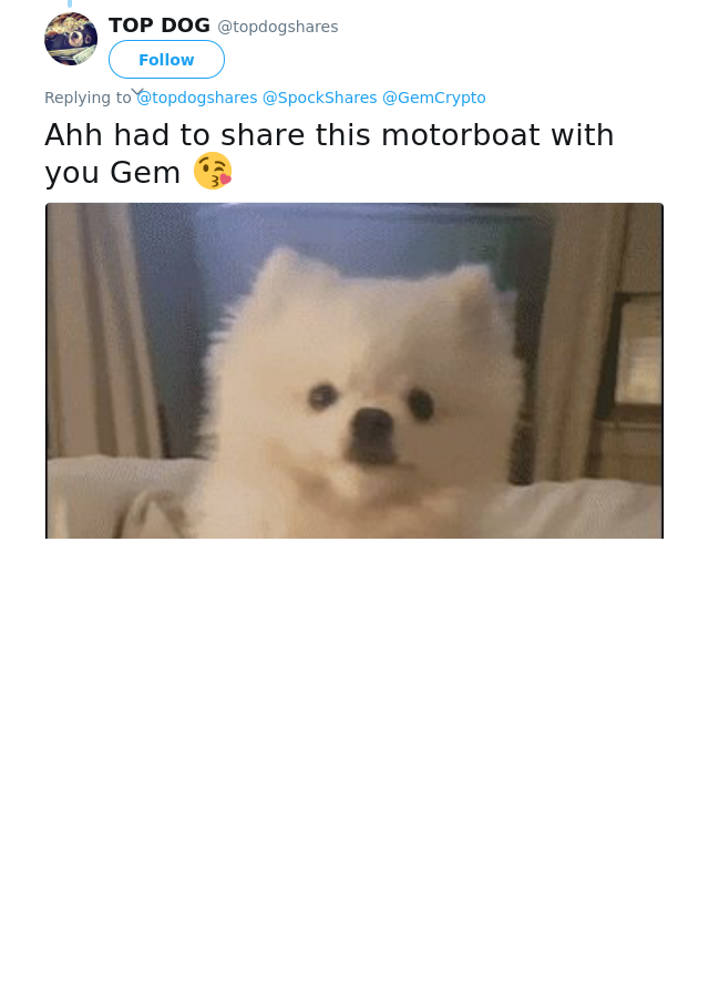 RT @topdogshares: @SpockShares @GemCrypto Ahh had to share this motorboat with you Gem 😘