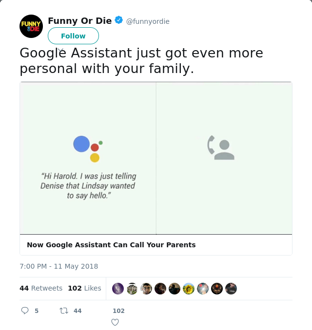 RT @funnyordie: Google Assistant just got even more personal with your family.