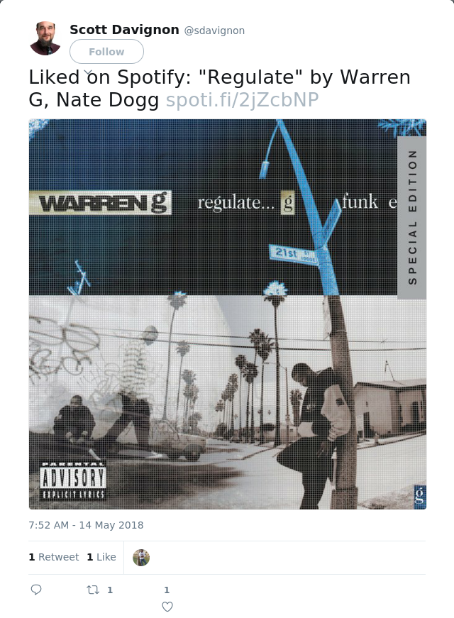 Liked on Spotify: "Regulate" by Warren G, Nate Dogg