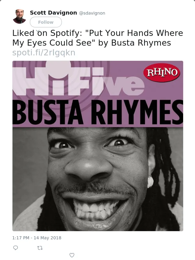 Liked on Spotify: "Put Your Hands Where My Eyes Could See" by Busta Rhymes