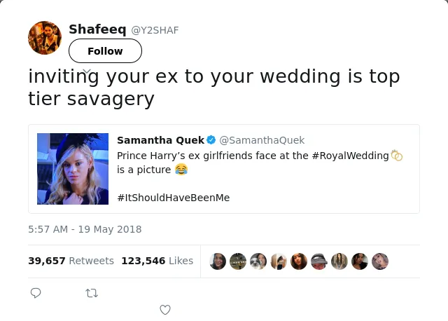 RT @Y2SHAF: inviting your ex to your wedding is top tier savagery
