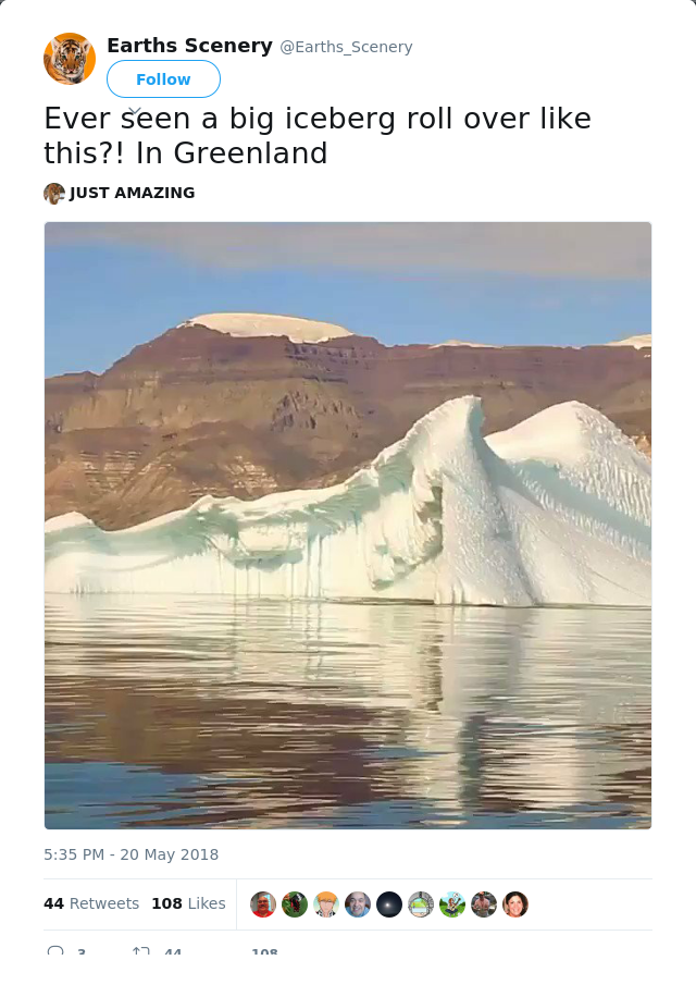 RT @Earths_Scenery: Ever seen a big iceberg roll over like this?! In Greenland