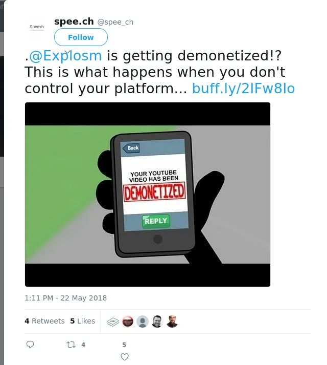 RT @spee_ch: .@Explosm is getting demonetized!? This is what happens when you don't control your platform...