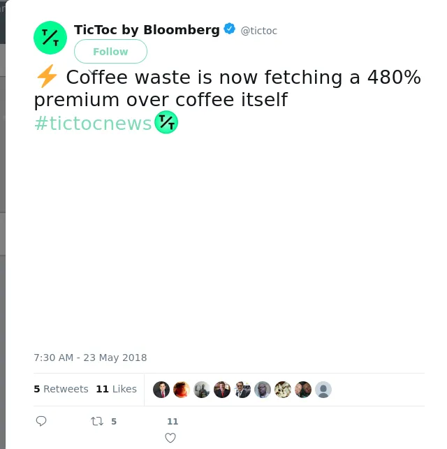 RT @tictoc: ⚡️ Coffee waste is now fetching a 480% premium over coffee itself #tictocnews