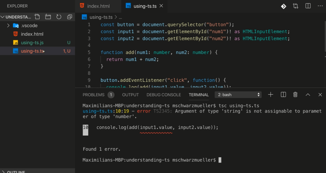 typescript compile error