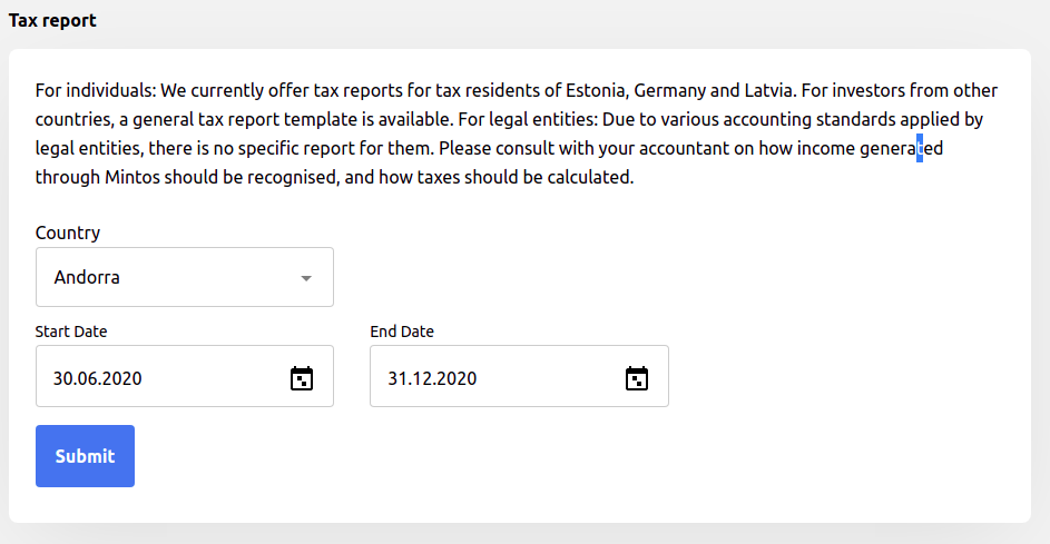 Formulaire Tax Report