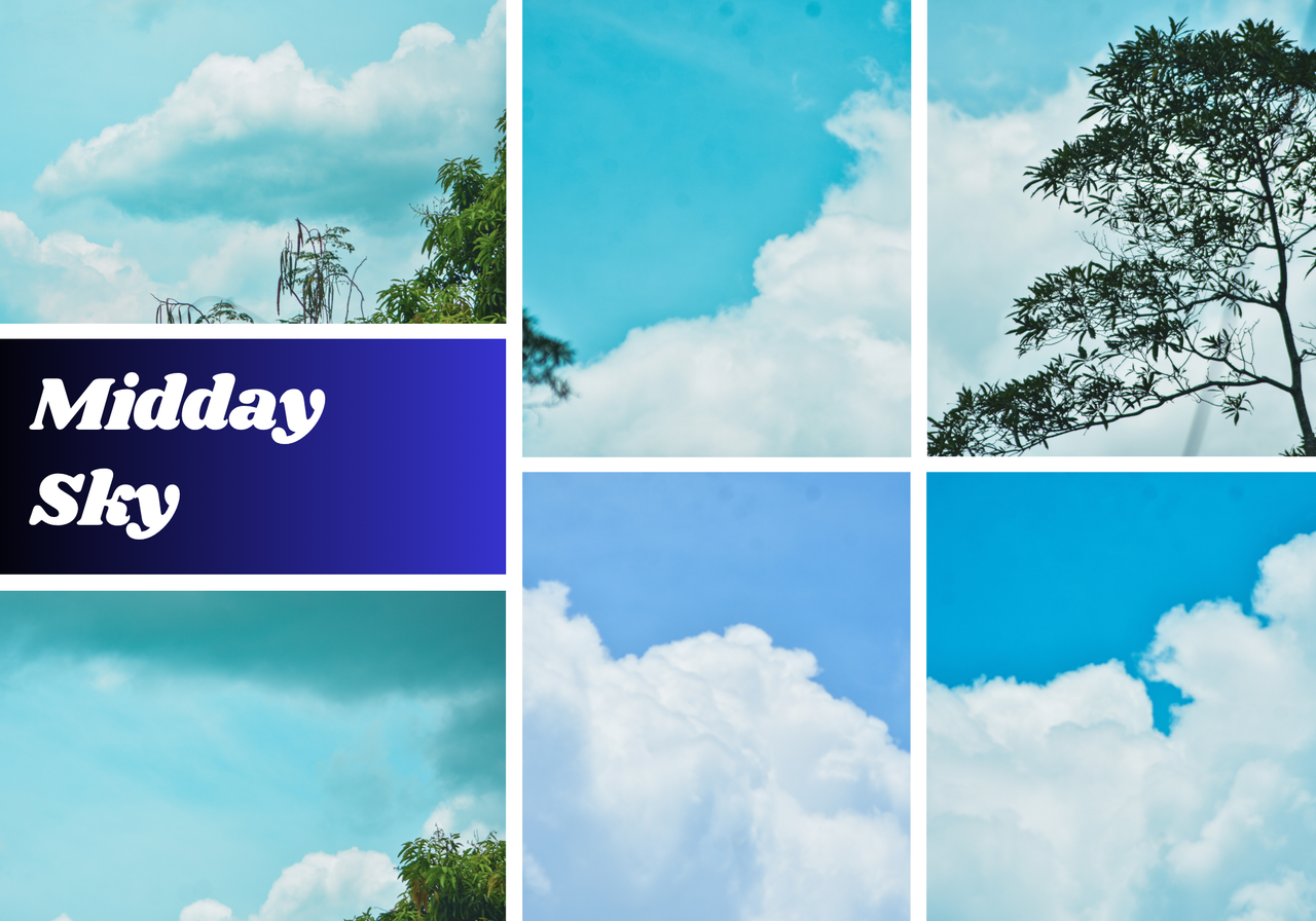 A Beautiful Midday Sky: Fluffy White and Gray clouds