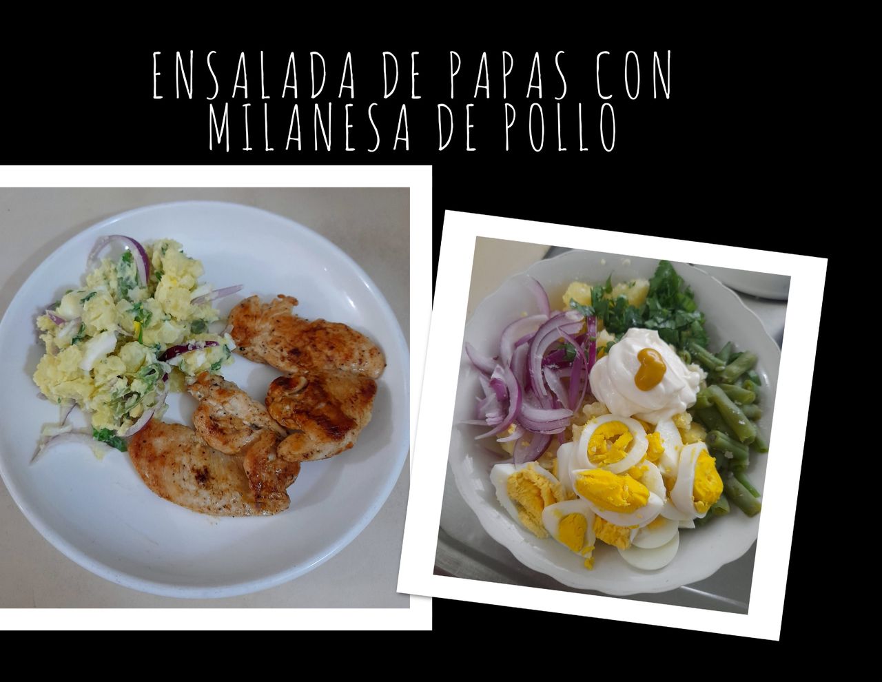 [Esp/Eng] Ensalada de papas con milanesa de pollo // Potato salad with breaded chicken cutlet.
