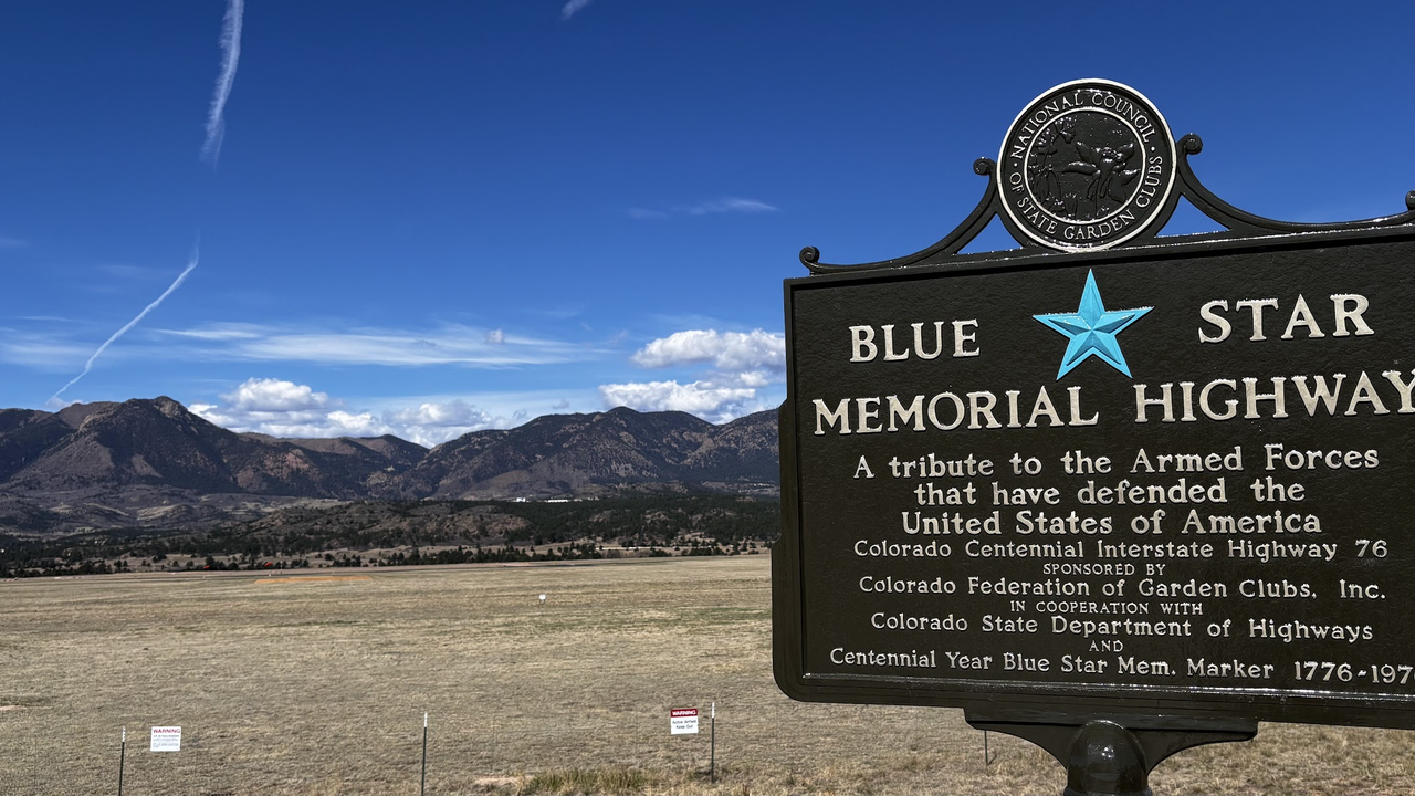 Rocky Mountains viewed from an overlook at I-25, between Denver and Colorado Springs