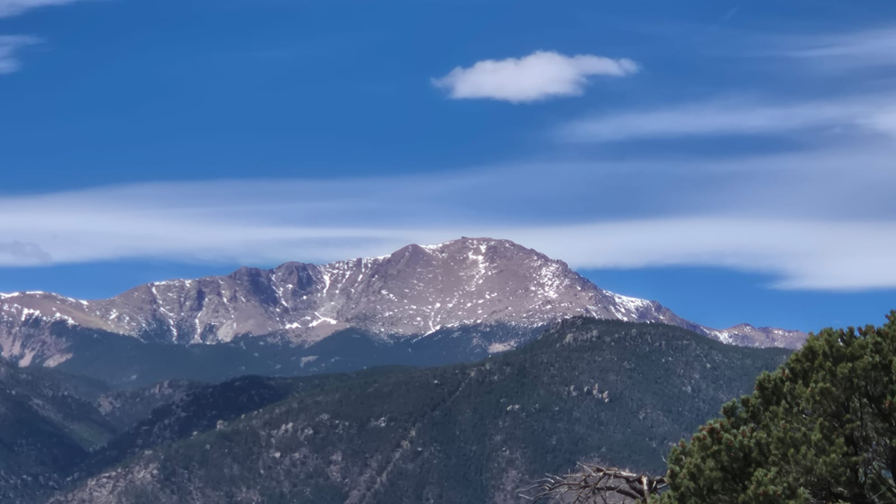 Pikes Peak Massif dominates the view to the west of the park