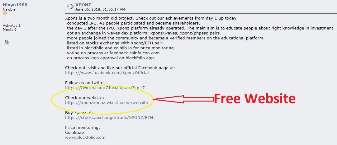 xponz old bitcoin org post with first website.JPG