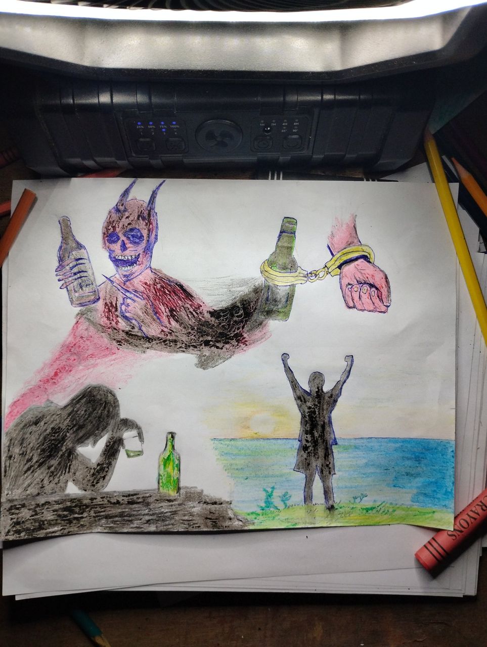 Drawing inspired to encourage people to overcome addictions, and I added a bit of my psychedelic art.( Ing-Esp).