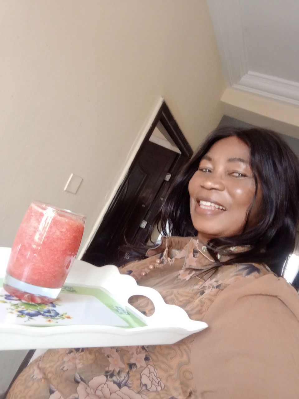 Chilling with my watermelon smoothie!.