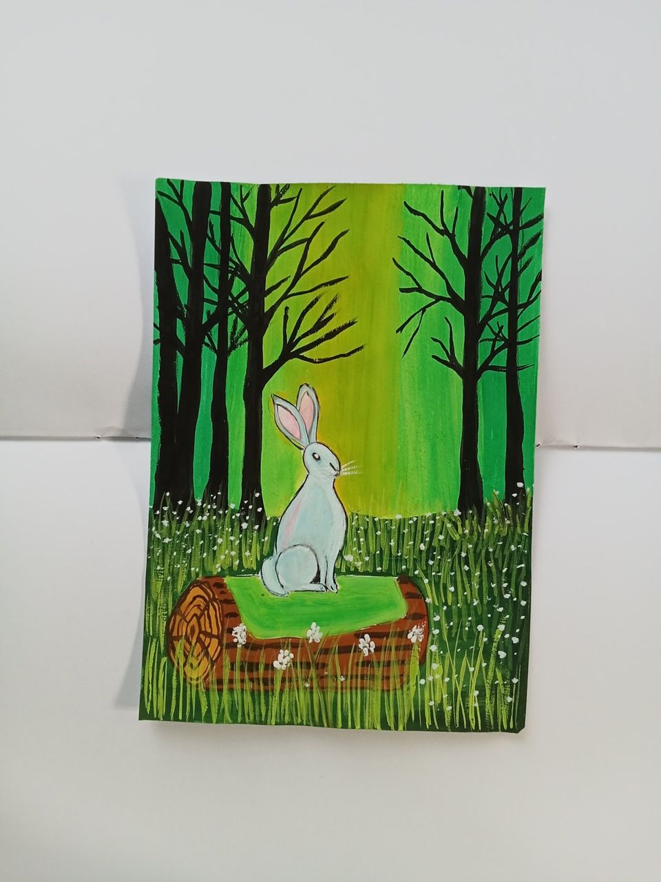 A Rabbit Sitting on Log Painting 