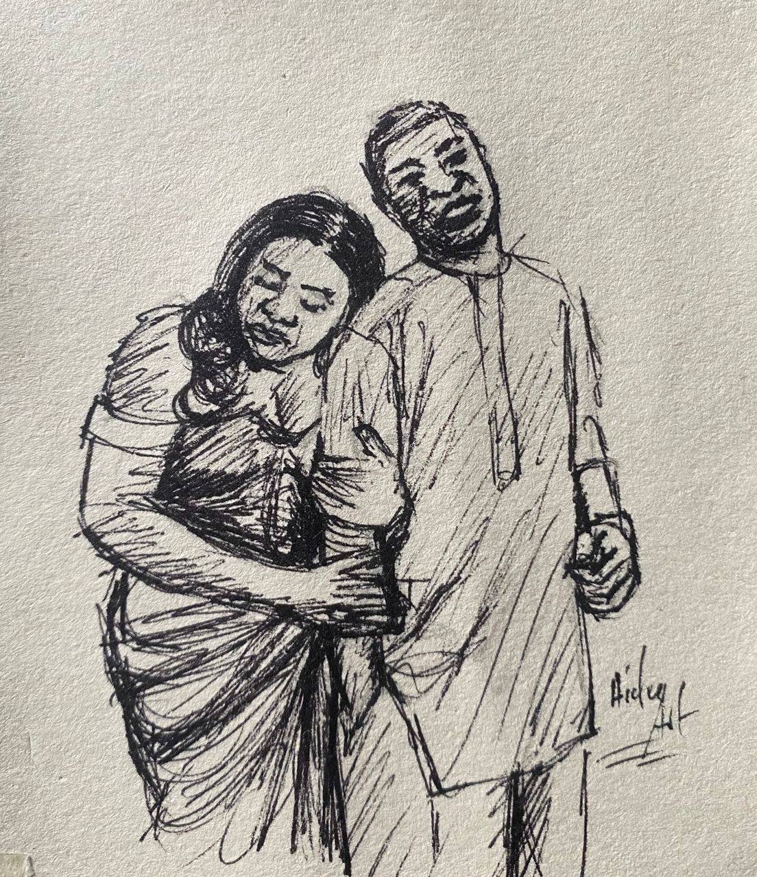 Pen Sketch Of Husband And Wife