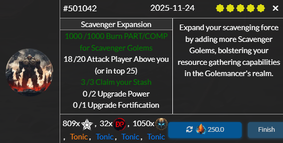 Completing Tier 5 Quest in Golem and Terracore Base upgrade for penalty removal