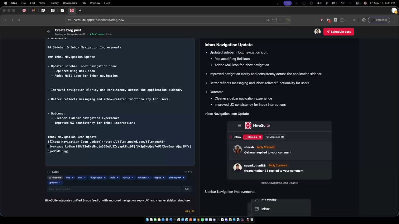 HiveSuite Development Update: Unified Snaps Feed Integration & Navigation UX Improvements