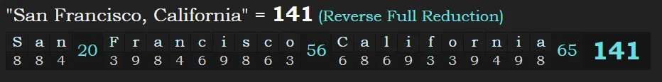 141 San Francisco California Gematria.PNG