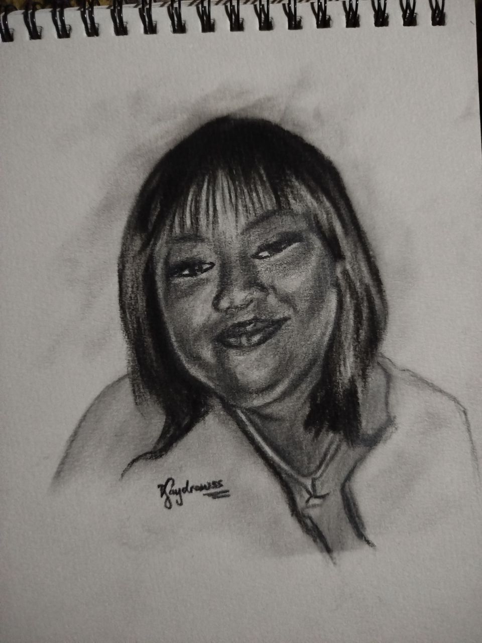 GRAPHITE PORTRAIT DRAWING OF A BEAUTIFUL LADY ON WIG