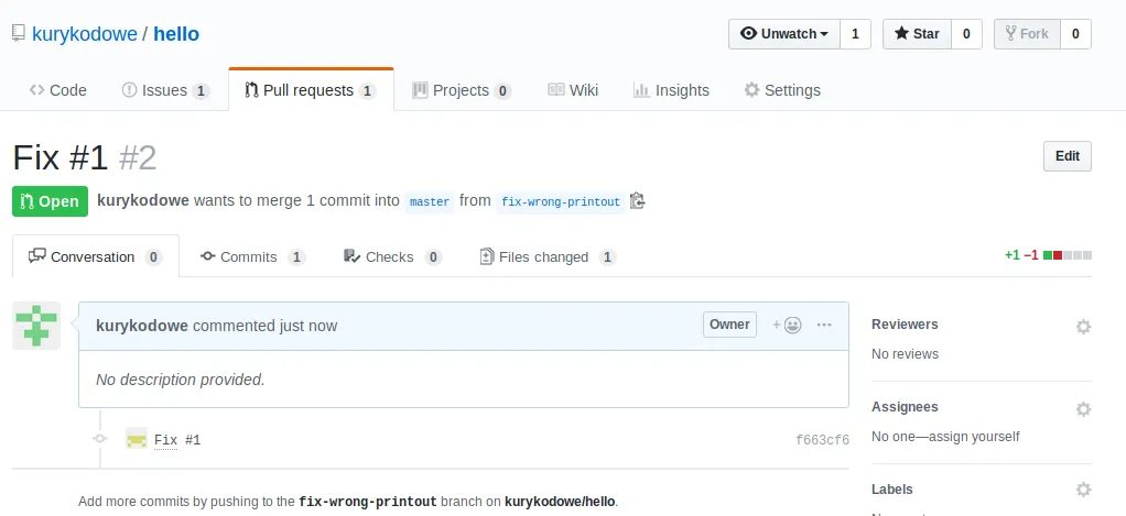 Widok Pull request