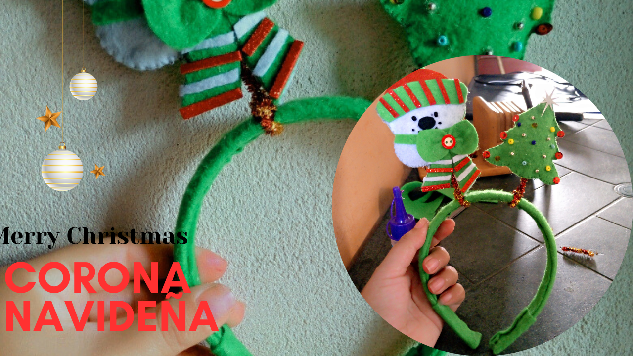 Diadema(Corona navideña).//Headband (Christmas wreath).(Esp-Eng)