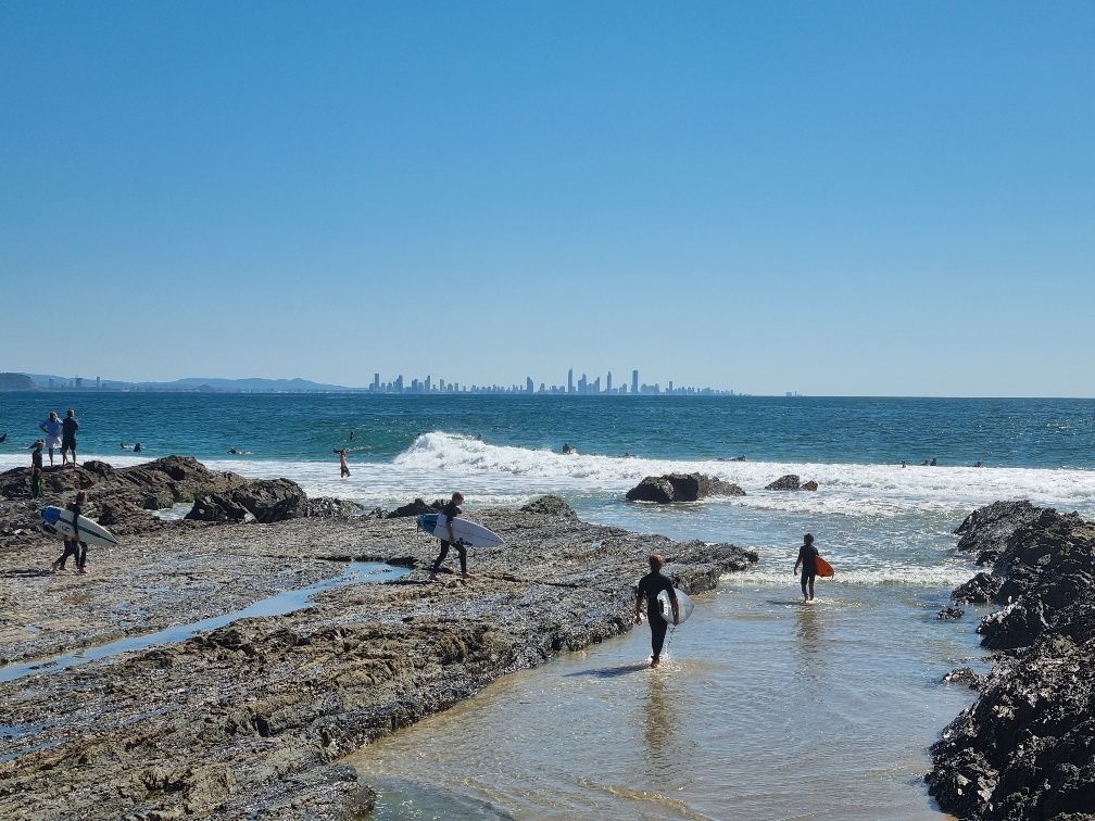 On a good day you can easily see the Surfer Paradise high rise holiday apartments at the northern end of the Gold Coast.