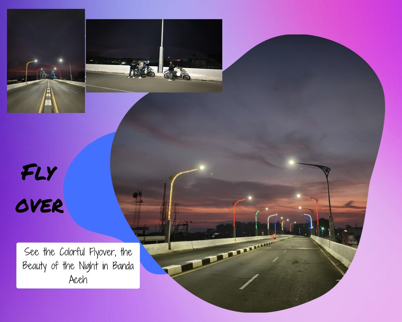 The Beauty of the Simpang Surabaya Flyover Bridge Area at Night with the Colorful View of the Bridge Lights
